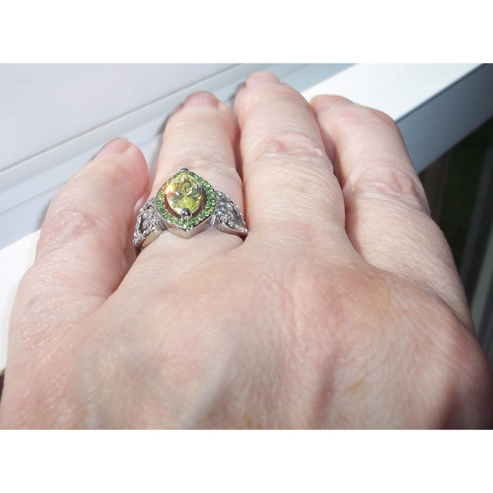 Marquise Simulated Peridot & Cubic Zirconia Ring Stainless Steel Women's - Picture 4 of 16